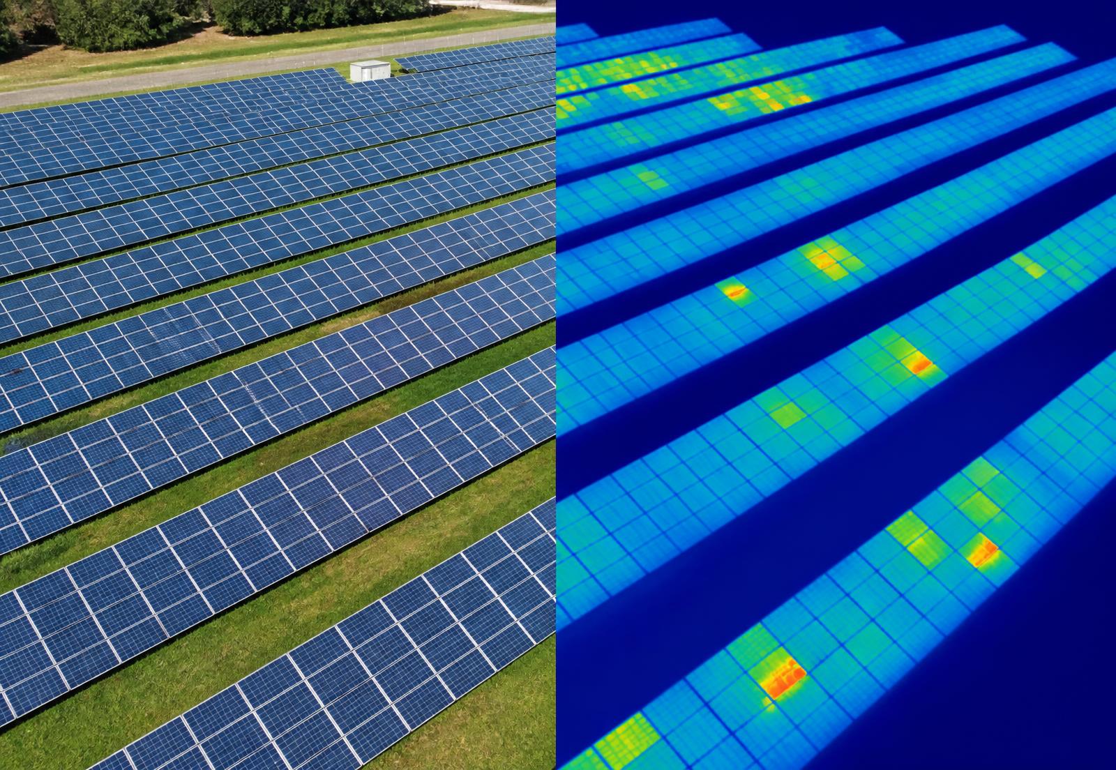 Comparación visual y térmica de una planta fotovoltaica